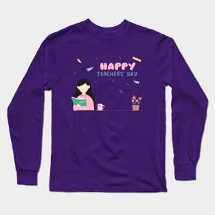 Happy Teachers' Day - Children Drawing Casual Logo Design Long Sleeve T-Shirt